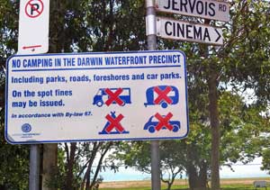 One of the many 'no camping' signs in Darwin