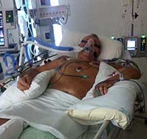 Geoff Maher pictured in hospital shortly after the horrific crash