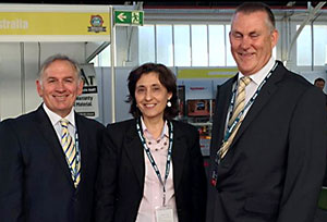 Ms D'Ambrosio pictured at the official opening with Trade and Industries Association of Victoria chief executive Robert Lucas (left) and Industries Association of Victoria president Peter May.