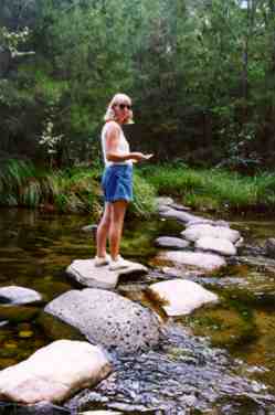 Wife Pat at one of the many creek crossings 
