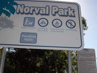 Norval Park no-camping sign