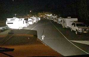 A truckie's view of caravans and other RVs overnighting in the truck parking area at Yelgun rest area. Photo: Facebook 